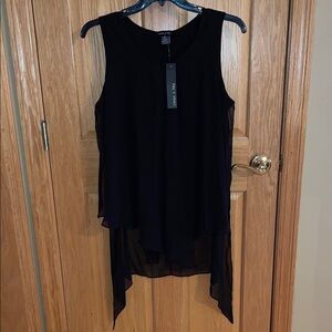 NWT Adele & May Black Sleeveless Sheer Asymmetrical Top